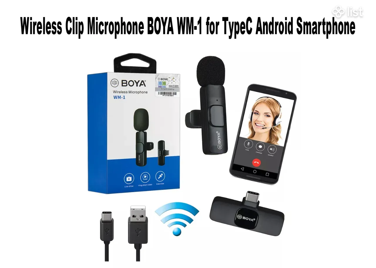 Original BOYA WM-1 Wireless Clip Microphone For TypeC SmartPhone - Мах 20M  -Также есть модель WM-6 для 2-х MIC - Аудио аксессуары - List.am