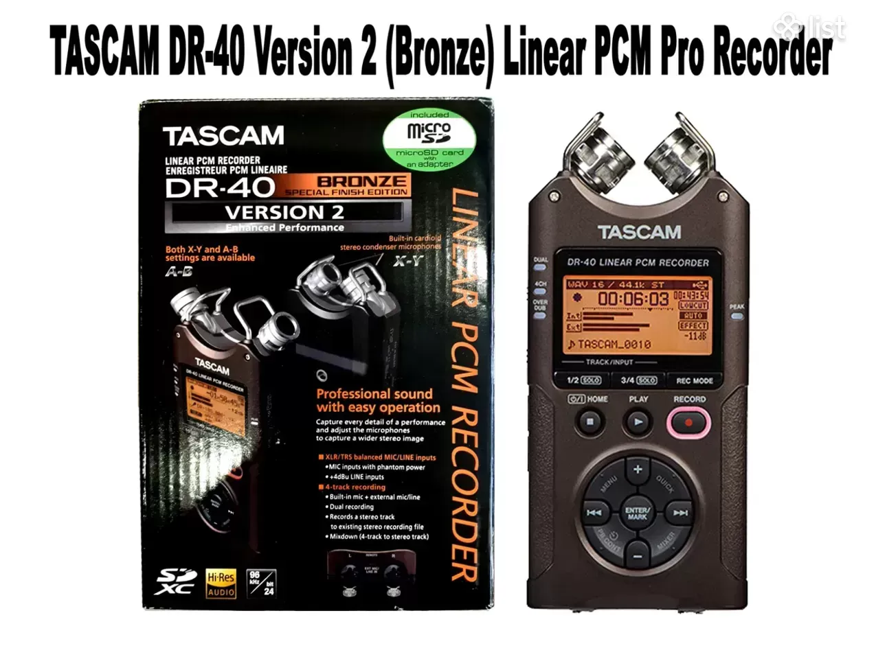 TASCAM DR-40 Version 2 (Bronze) Linear PCM Pro 4Ch - Microphone